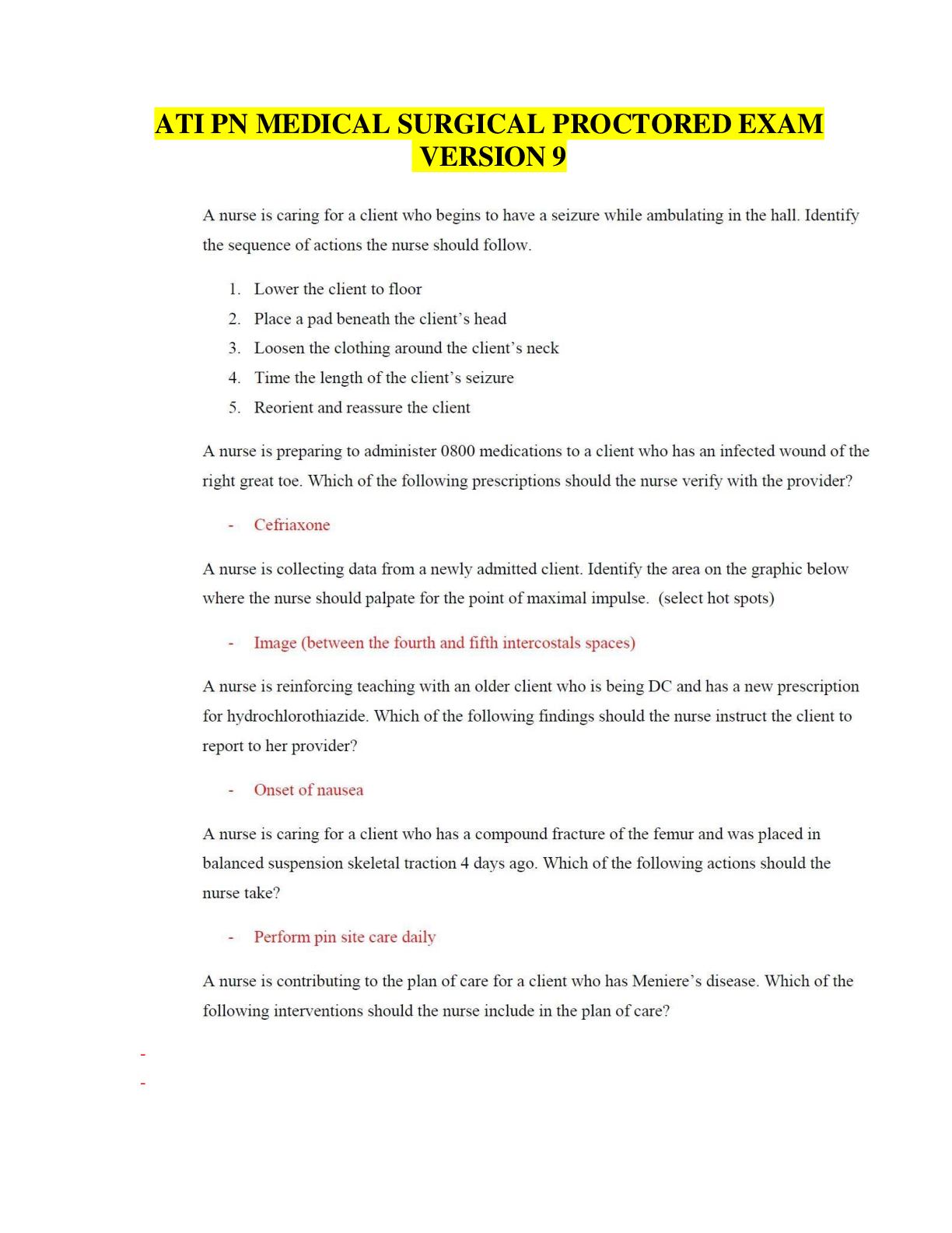 Ati Pn Medical Surgical Proctored Exam Version 9 Complete Questions Answers With Rationale Ati Pn Medical Surgical Proctored Exam Version 9 Complete Questions Answers With Rationale